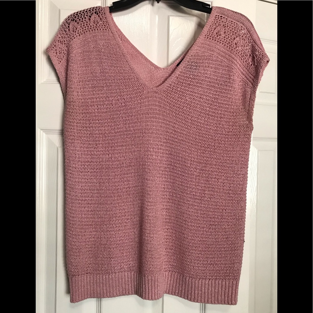 Ann Taylor pink sweater crochet top, size M